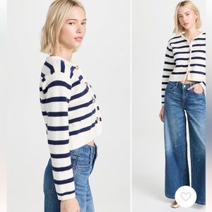 LINE & DOT striped Navy and White “Benni” Cardigan, size L